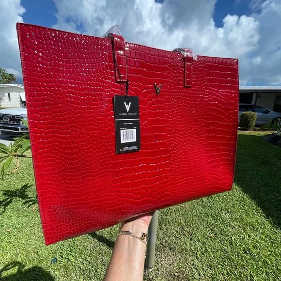 VANESSA WILLIAMS Vibrant Red Croc-Embossed Tote Bag - Picture 10 of 15